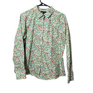 Lands End Blouse 16P No Iron Supima Cotton Floral Bloomcore Button Up Breathable
